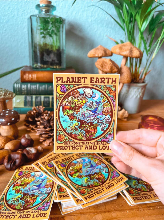 Planet Earth, Protect and Love - Large Waterproof Sticker