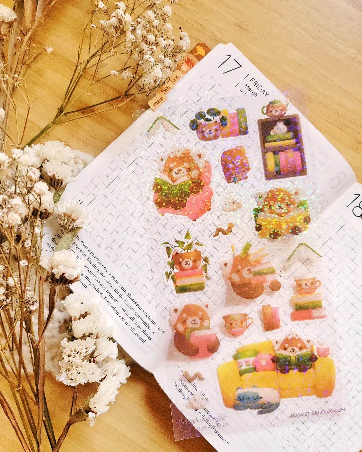 Red Panda Library - Stickii 2x Sticker Sheets (Holographic Clear Sticker Sheet & Washi Strips)