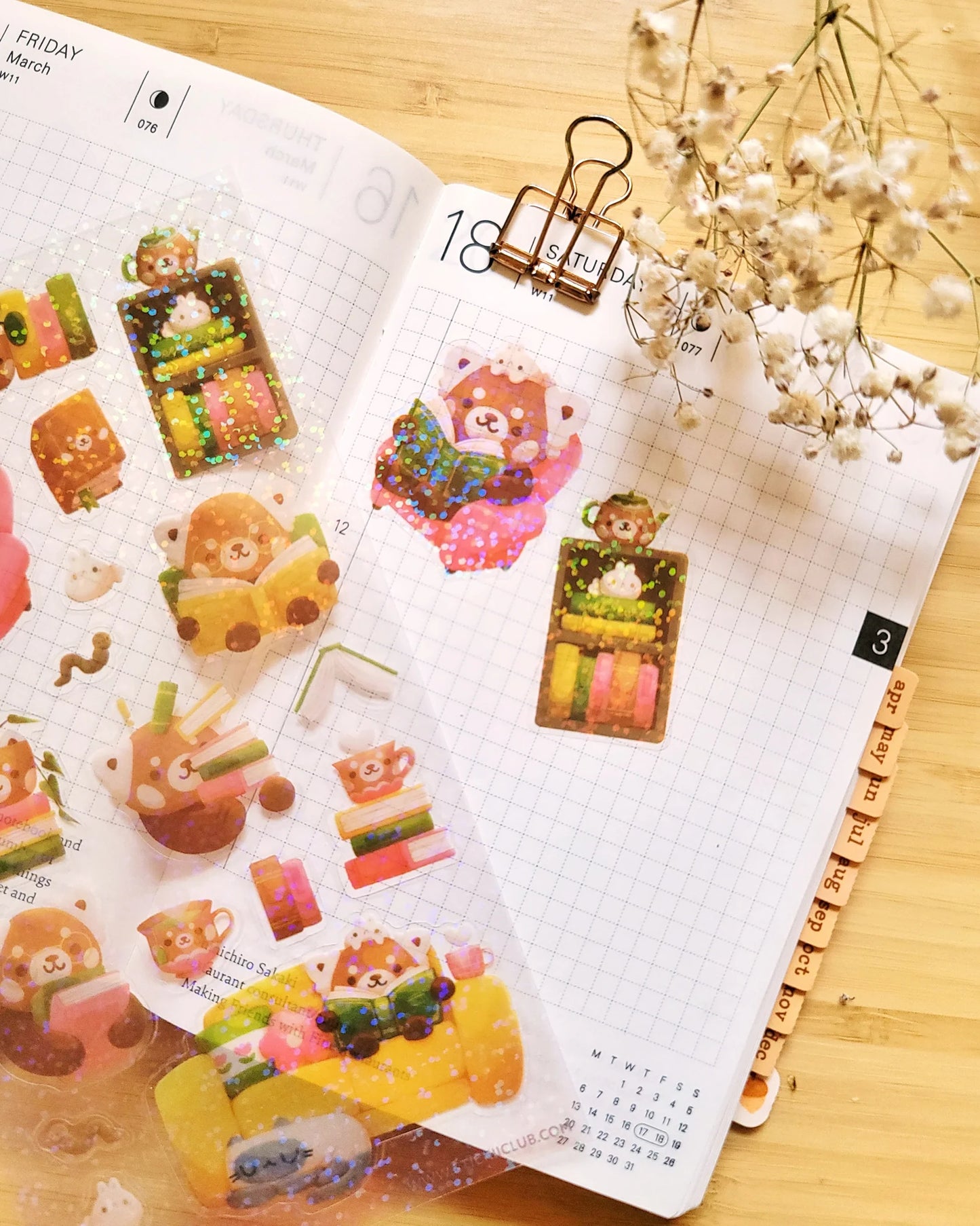 Red Panda Library - Stickii 2x Sticker Sheets (Holographic Clear Sticker Sheet & Washi Strips)