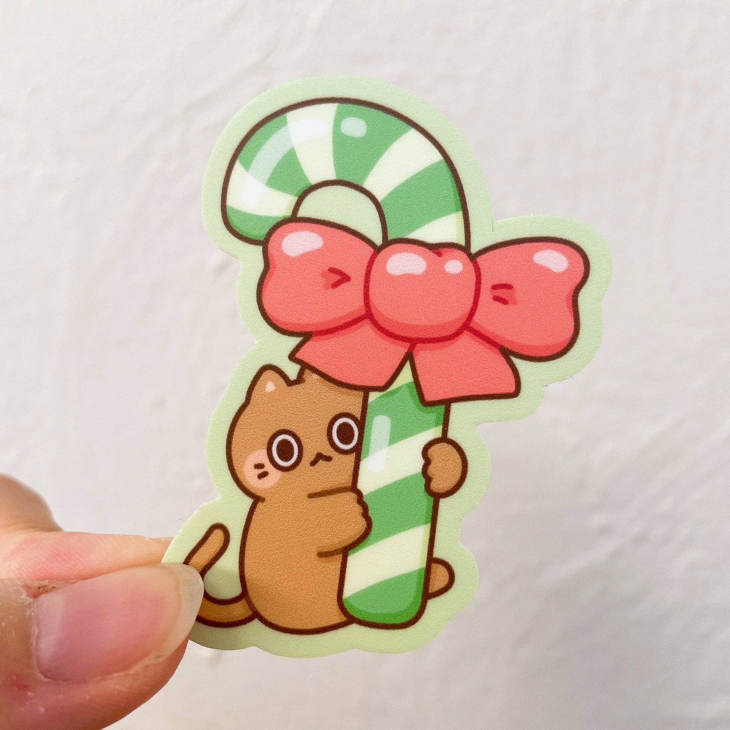 Candy Cane Cat Vinyl Sticker