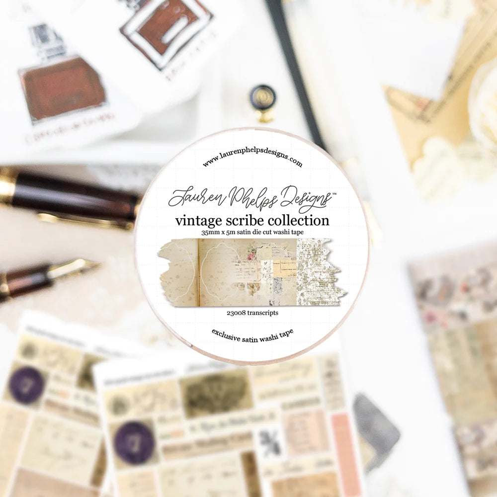 Vintage Scribe 'Transcripts' Premium Satin Die Cut Washi 35mm