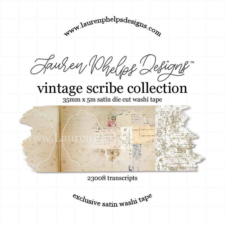 Vintage Scribe 'Transcripts' Premium Satin Die Cut Washi 35mm
