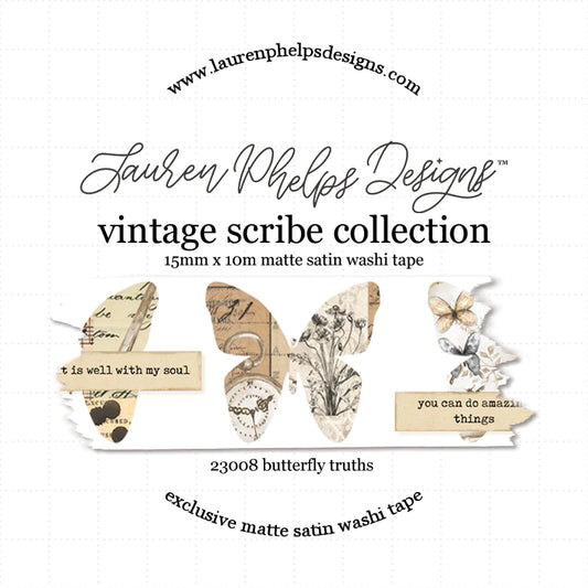 Vintage Scribe 'Butterfly Truths' Satin Washi 15mm