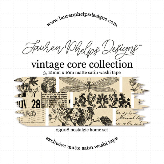 Vintage Core 'Nostalgic Home' Set of 3 Satin Washi 12mm