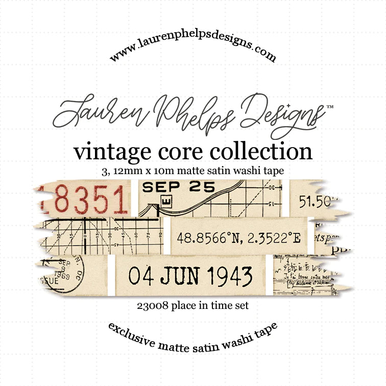 Vintage Core 'Place in Time' Set of 3 Satin Washi 12mm