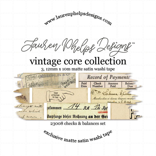Vintage Core 'Check & Balances' Set of 3 Satin Washi 12mm