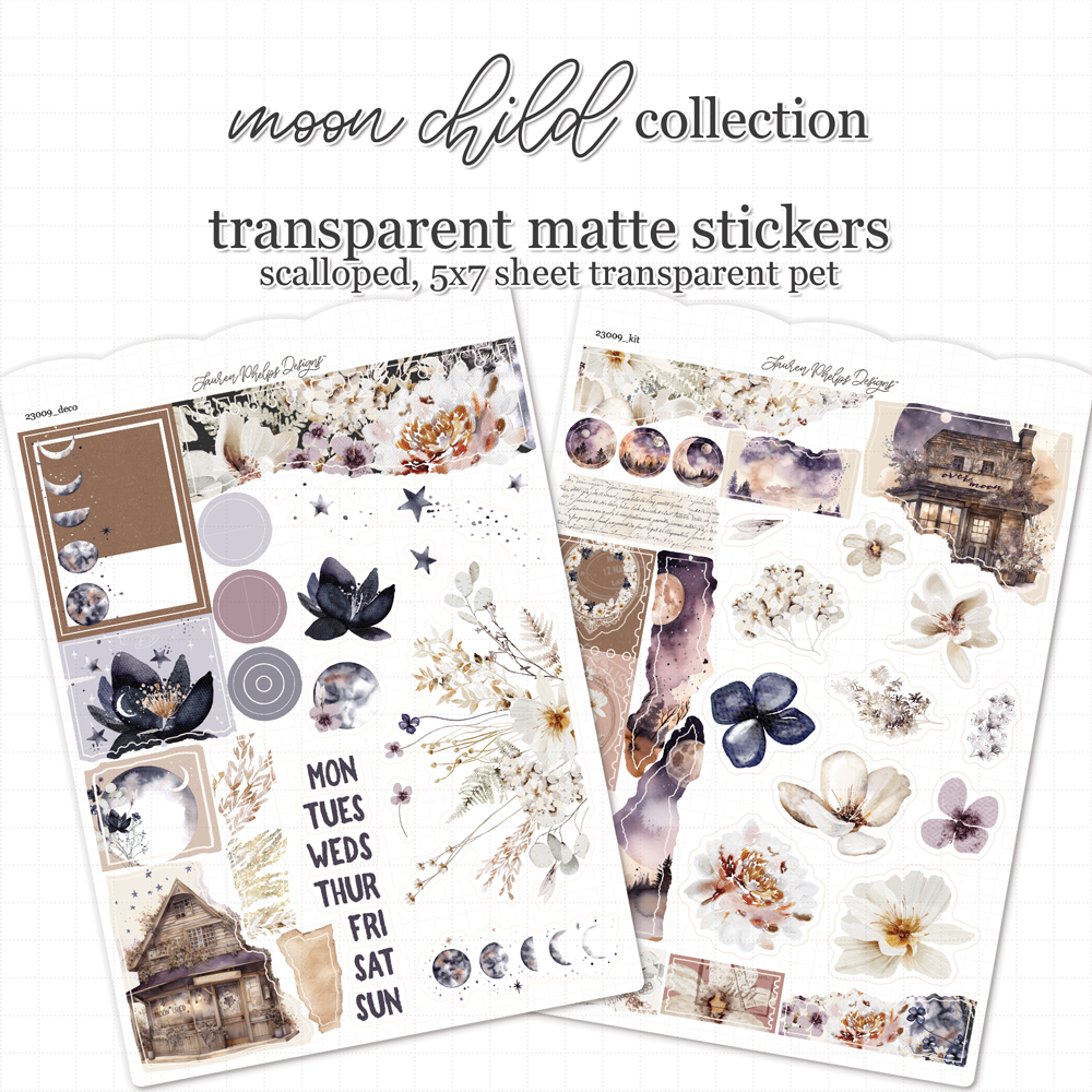 Moon Child Satin P.E.T. Journaling Sticker Sheet Set