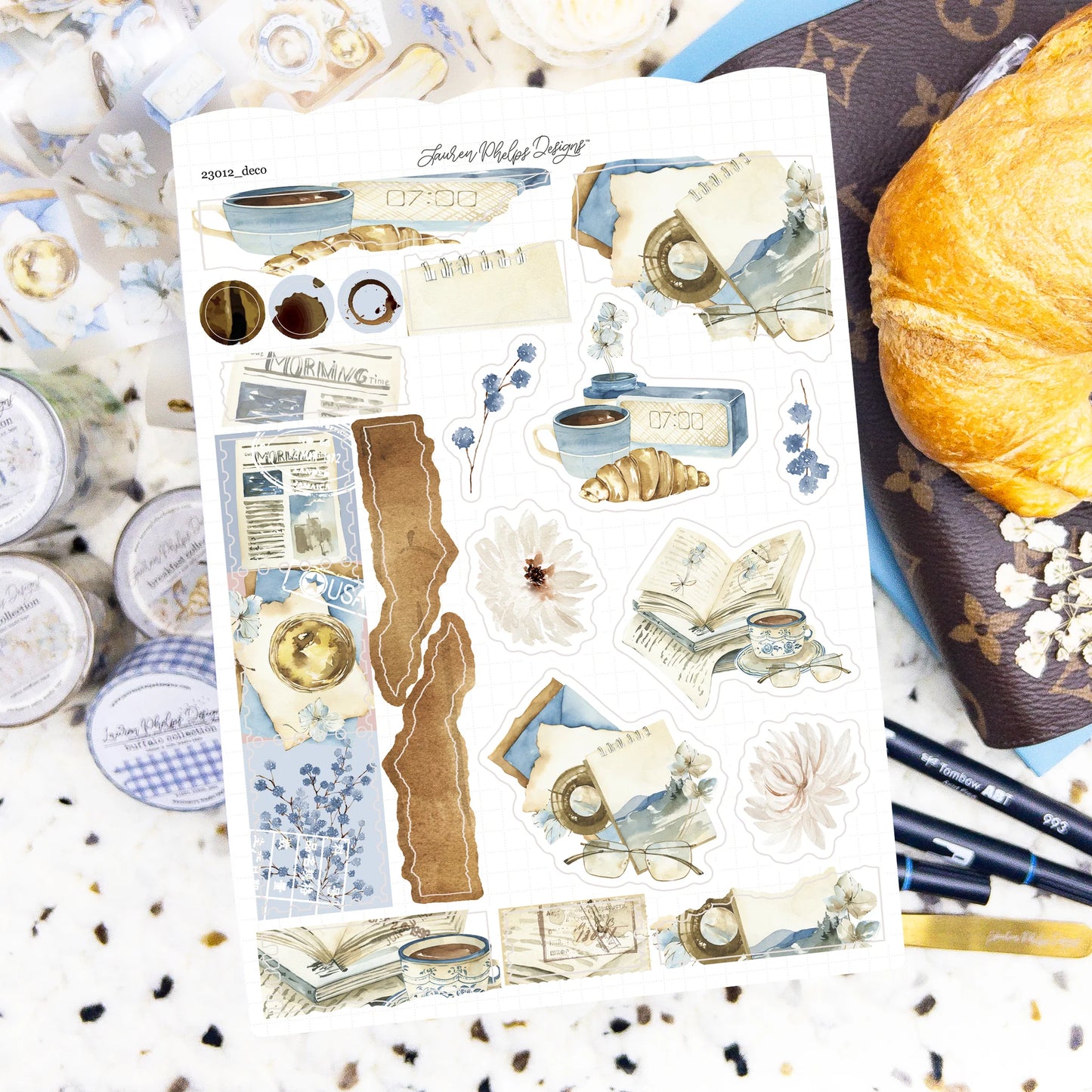 Breakfast Journaling Satin P.E.T. Sticker Sheet Set