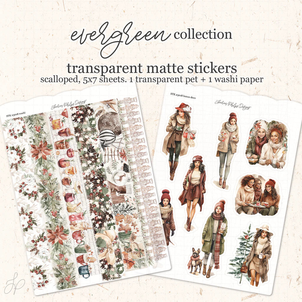 Evergreen Satin P.E.T. Icons Sticker Sheet + Washi Strips Set