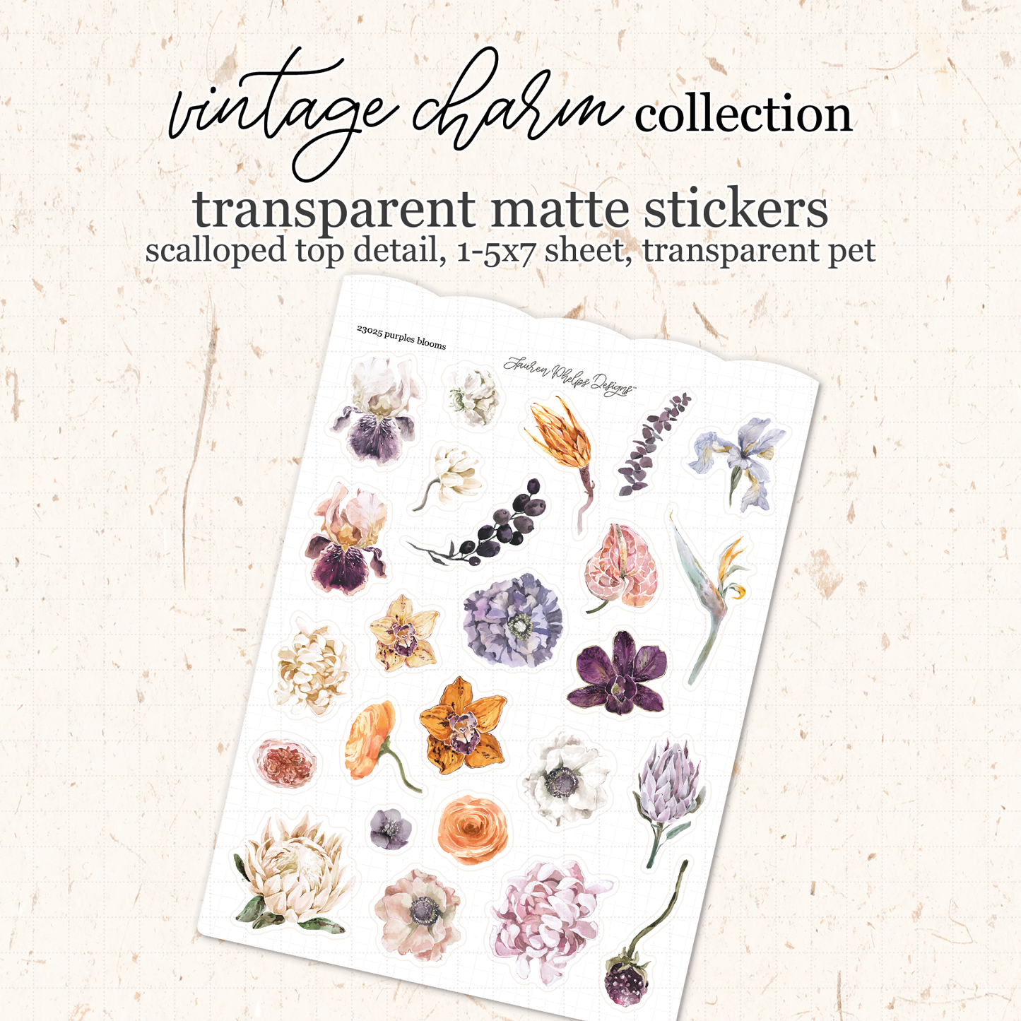 Blooms Satin P.E.T. Sticker Sheet - Vintage Charm Advent 2023 Extras