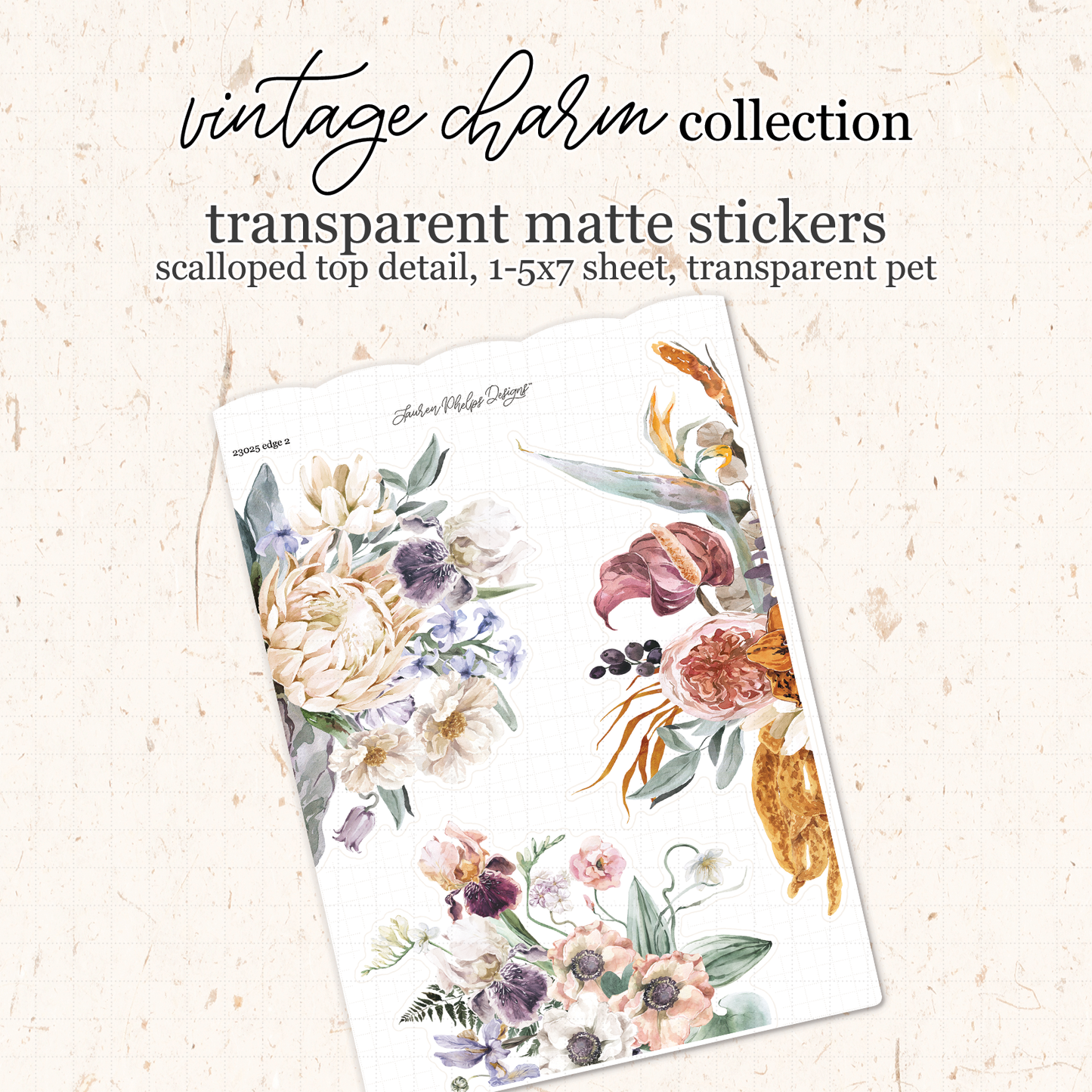 Blooms Satin P.E.T. Sticker Sheet - Vintage Charm Advent 2023 Extras