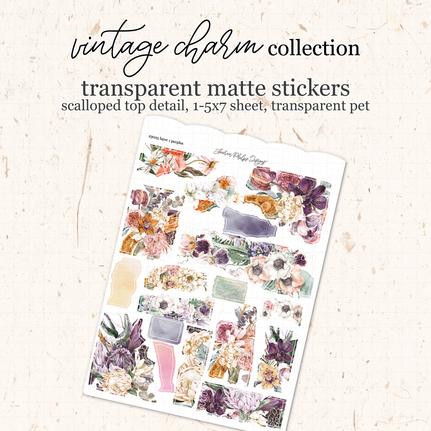 Blooms Satin P.E.T. Sticker Sheet - Vintage Charm Advent 2023 Extras