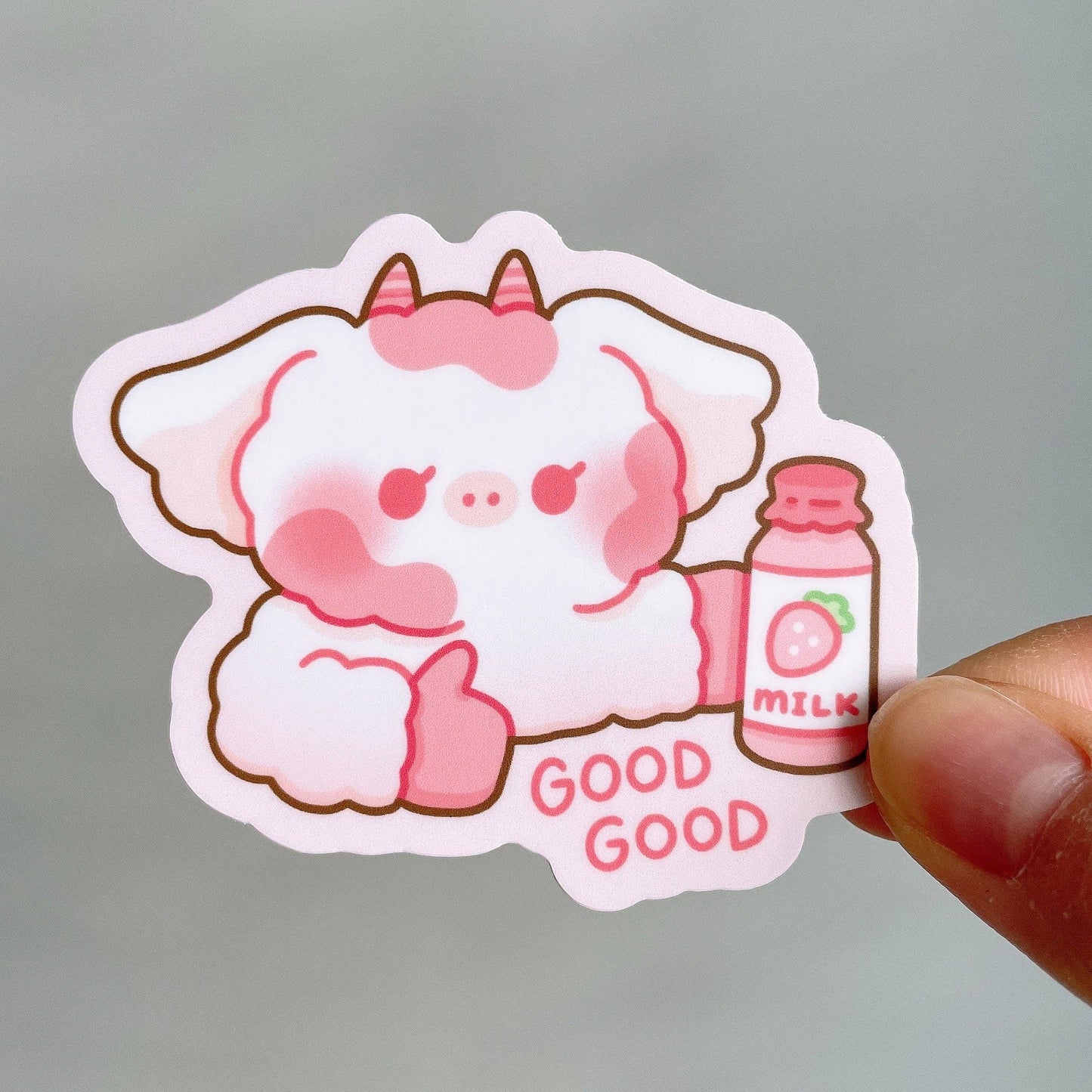 Strawberry Milk Cow Vinyl Sticker