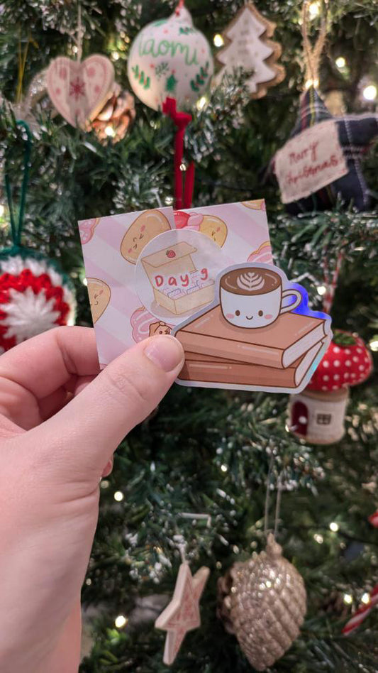 Books & Latte Holographic Die Cut Sticker