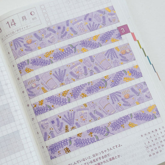 Lavender Washi Tapes (Set of 15mm + 10mm) with Gold Foil