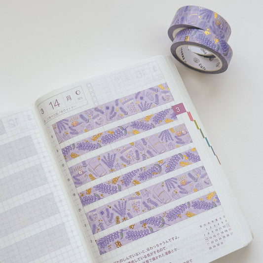 Lavender Washi Tapes (Set of 15mm + 10mm) with Gold Foil