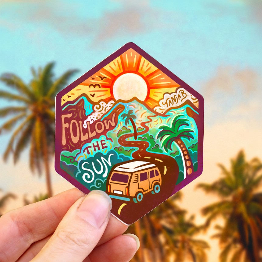 Follow the Sun - Large Waterproof Sticker