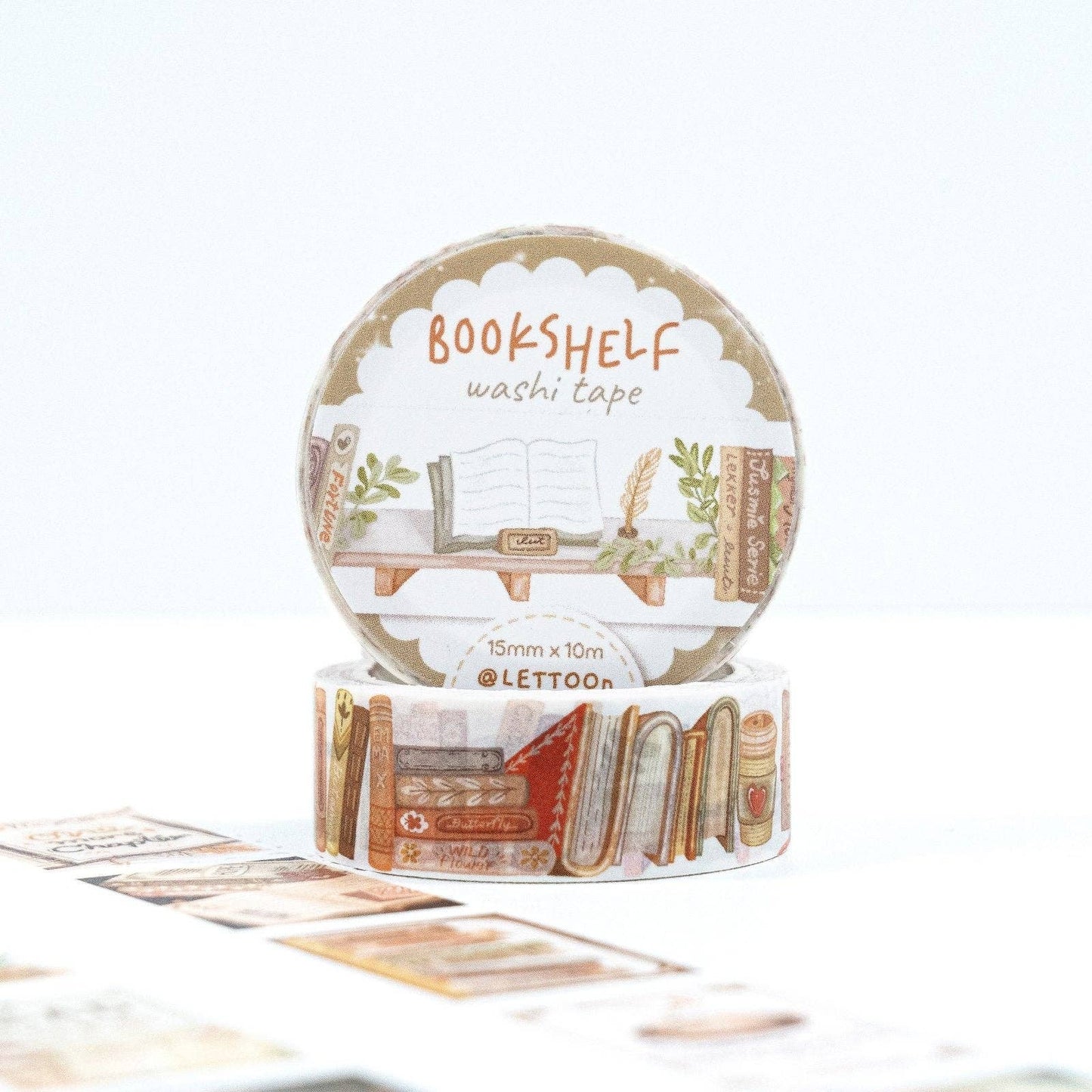 Book Washi Tape Set - Stamps + Endless Bookshelf 15mm Washi