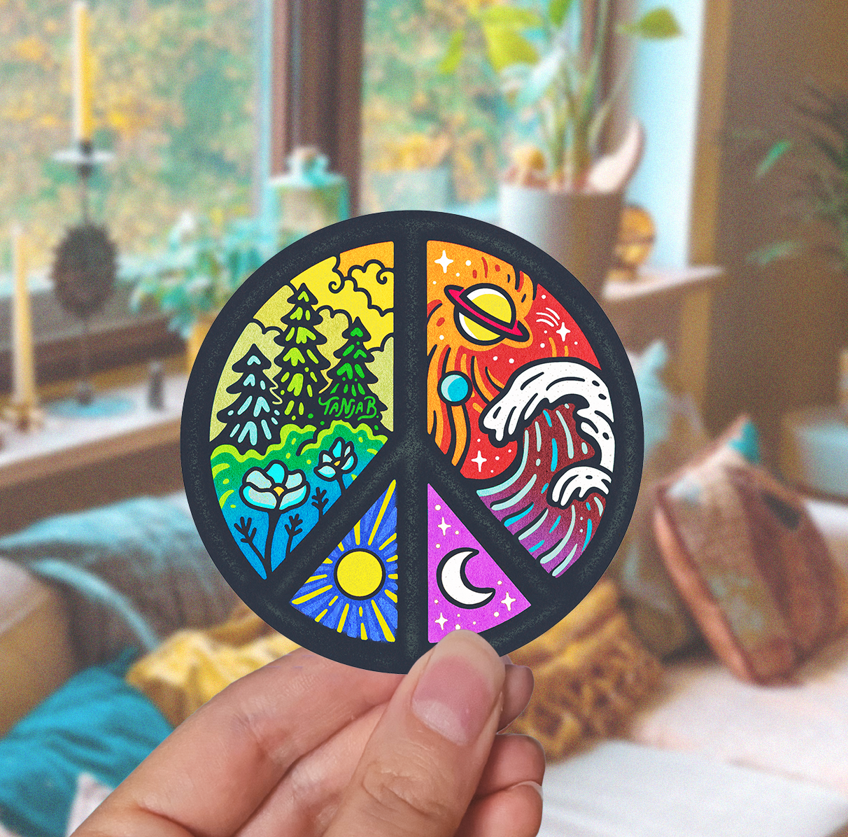 Peace on Earth and Beyond - Large Waterproof Sticker