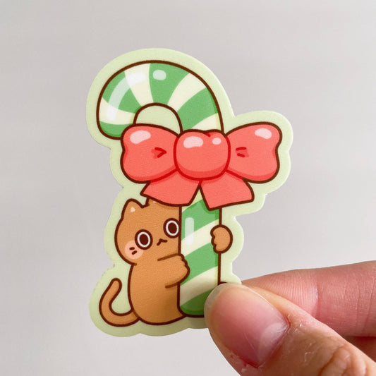 Candy Cane Cat Vinyl Sticker