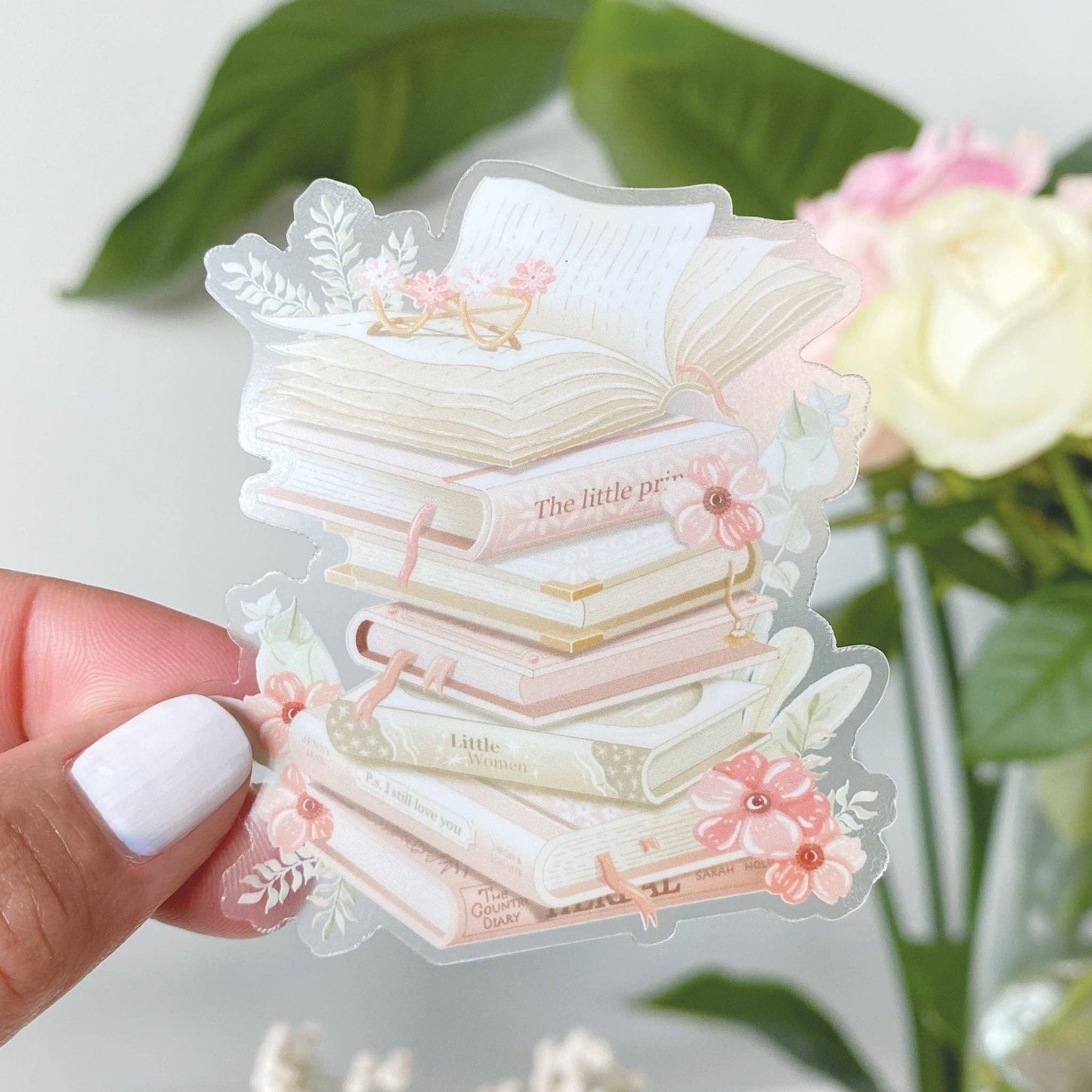 Stacked Books - Clear Vinyl Sticker