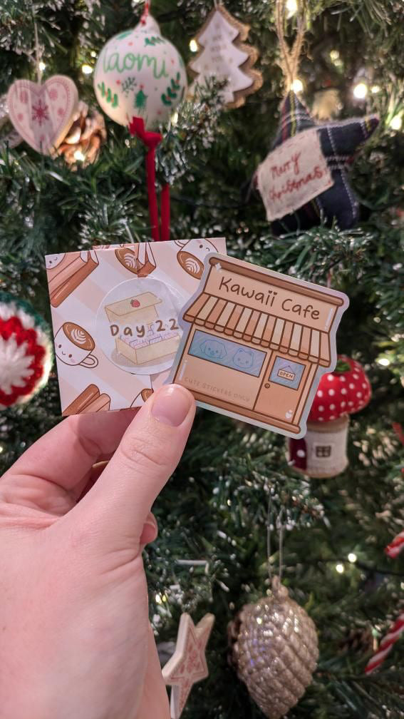 Kawaii Cafe Storefront Holographic Die Cut Sticker