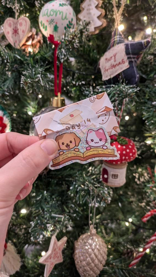 Joey & Cake on an Open Book Glitter Die Cut Sticker