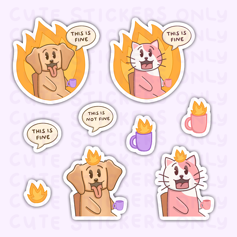 This is Fine - Joey and Cake Die Cut Stickers
