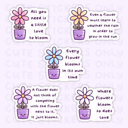 Motivational Kawaii Flowers - Matte Die Cut Stickers