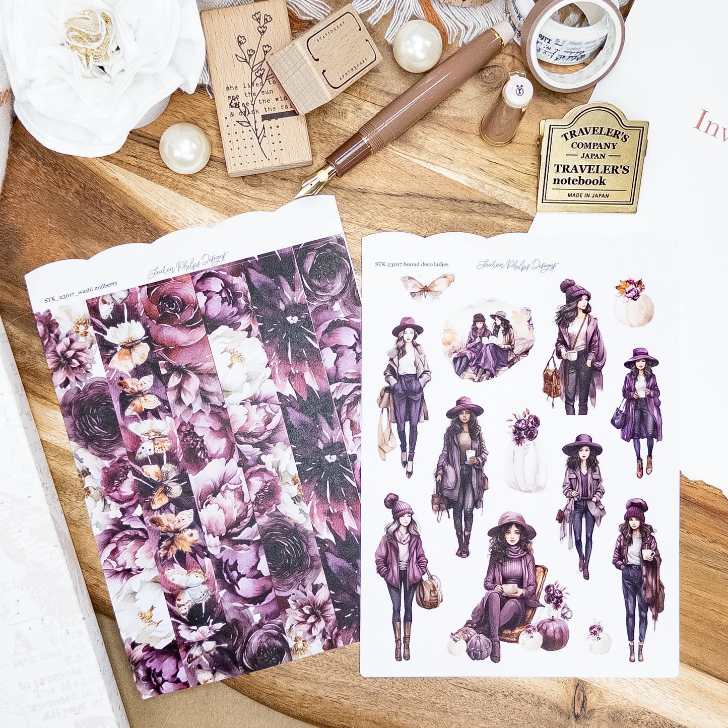 Mulberry Satin P.E.T. Deco & Washi Sticker Sheet Set