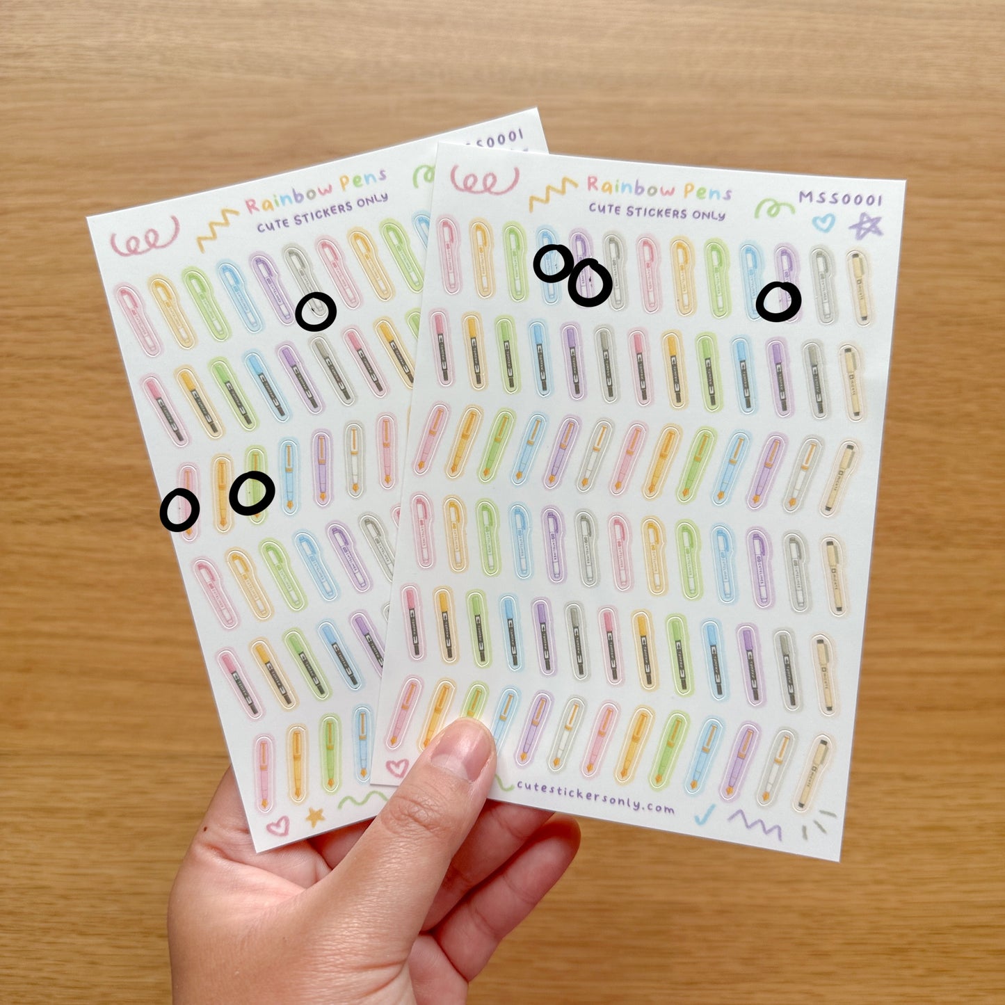 Cute Rainbow Pens - Premium Sticker Sheet