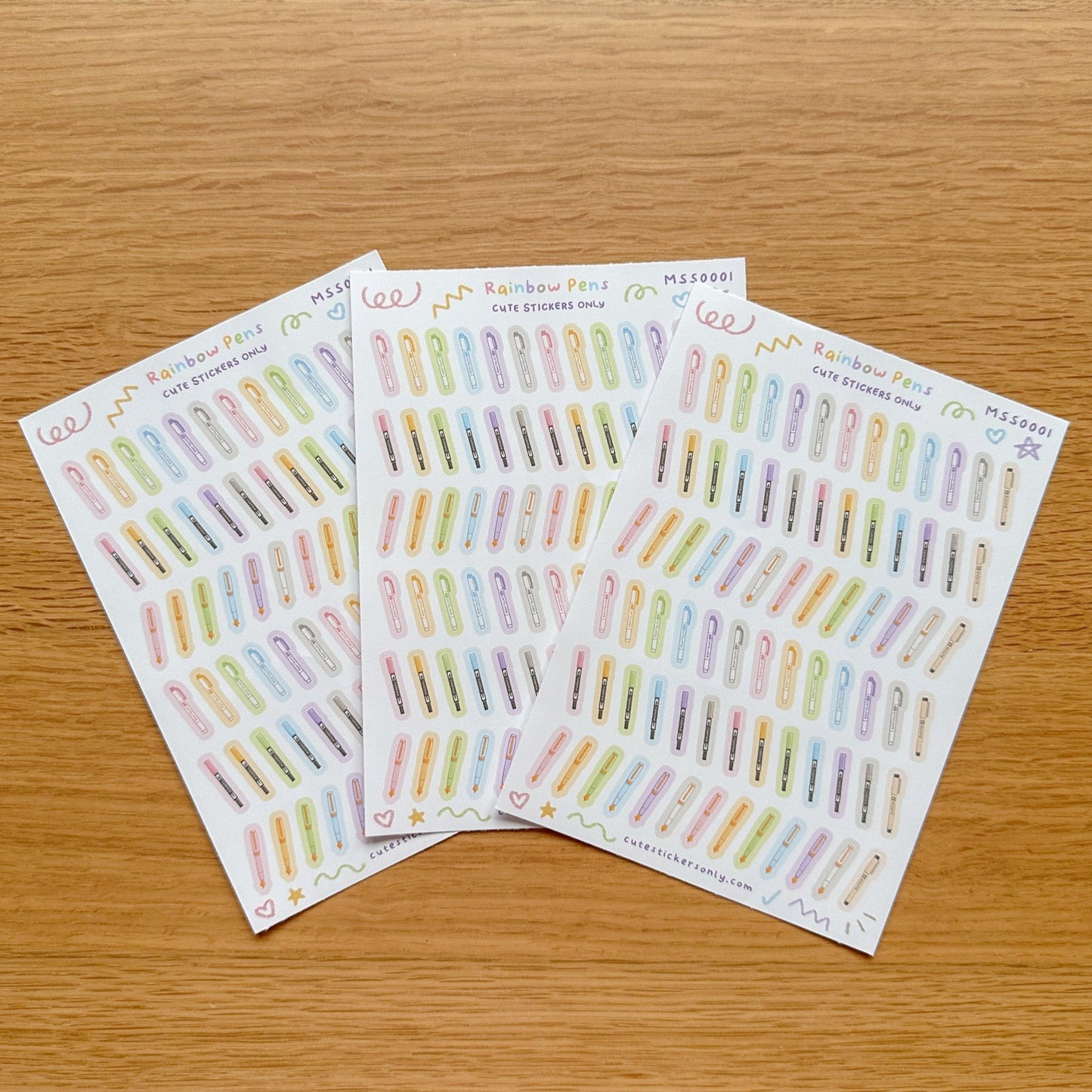Cute Rainbow Pens - Premium Sticker Sheet