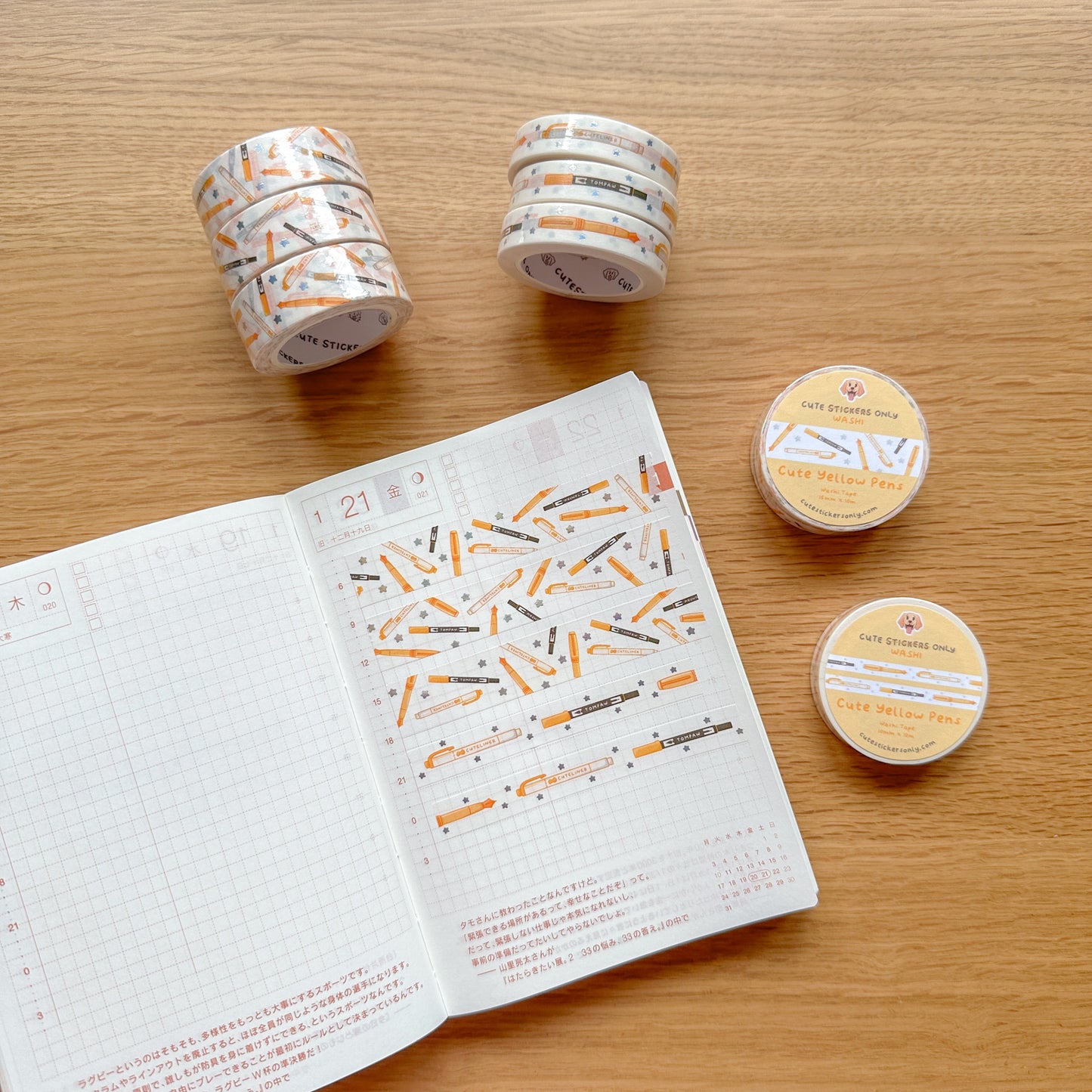 Cute Rainbow Pens Washi Tapes (Set of 15mm + 10mm) with Holographic Foil