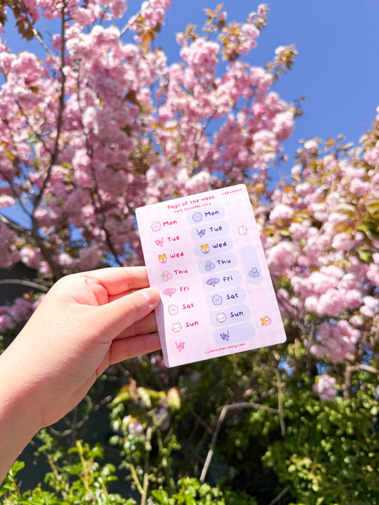 Cherry Blossoms Days of the Week - Sticker Sheet