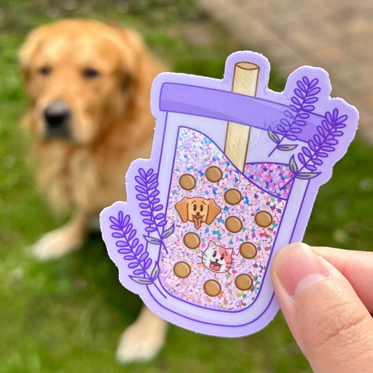 Lavender Bubble Tea - Joey and Cake Premium Glitter Die Cut Stickers