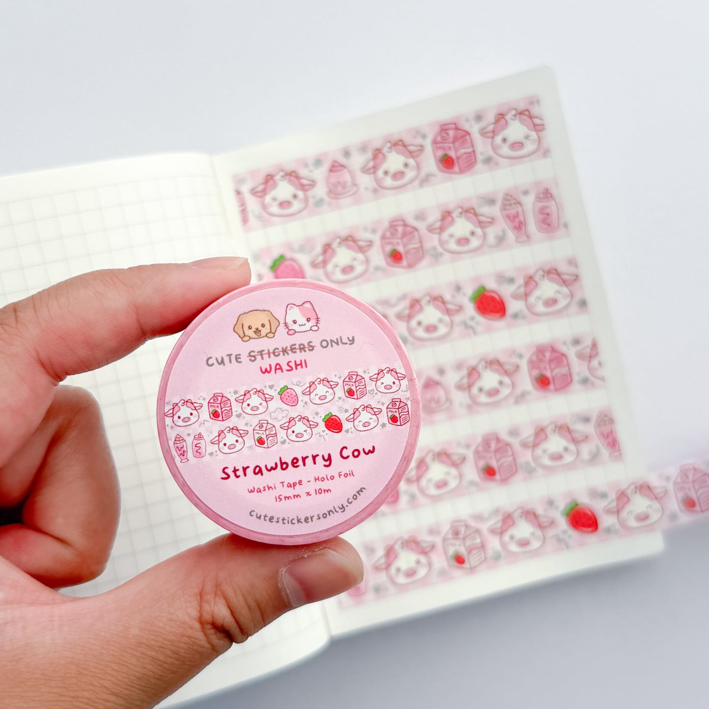Strawberry Cow 15mm Washi Tape with Holographic Foil