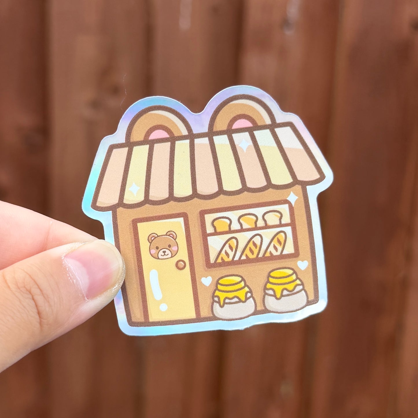 Bear Cafe - Holographic Die Cut Sticker