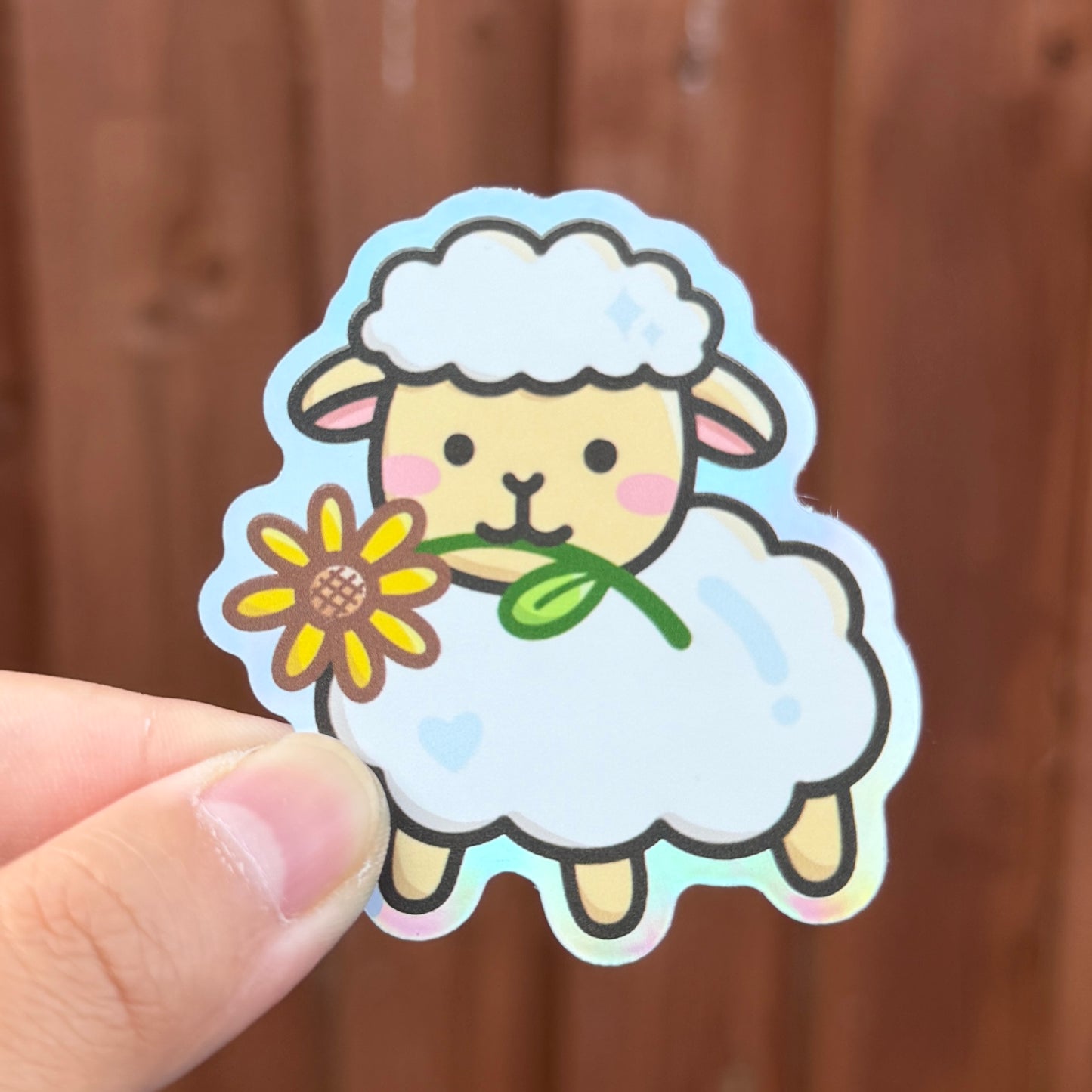 Sheep with Sunflower - Holographic Die Cut Sticker