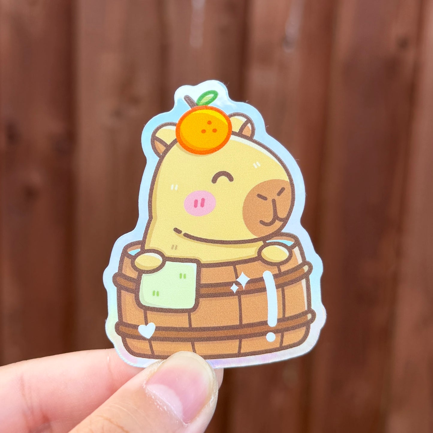Capybara Onsen - Holographic Die Cut Sticker