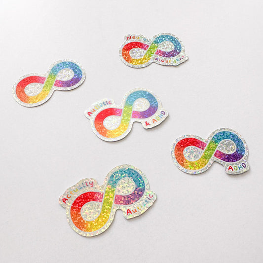 Rainbow Infinity - Neurodivergent, Autistic, ADHD - Premium Glitter Die Cut Stickers