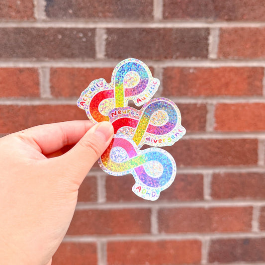 Rainbow Infinity - Neurodivergent, Autistic, ADHD - Premium Glitter Die Cut Stickers