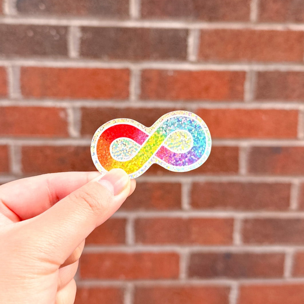 Rainbow Infinity - Neurodivergent, Autistic, ADHD - Premium Glitter Die Cut Stickers