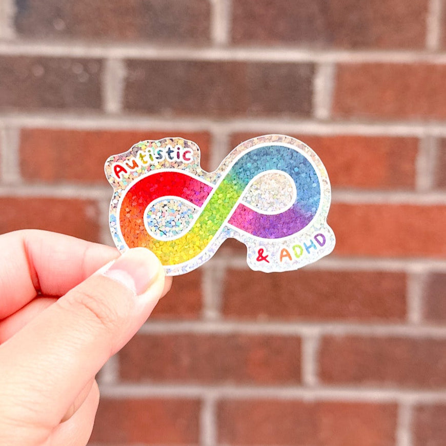 Rainbow Infinity - Neurodivergent, Autistic, ADHD - Premium Glitter Die Cut Stickers