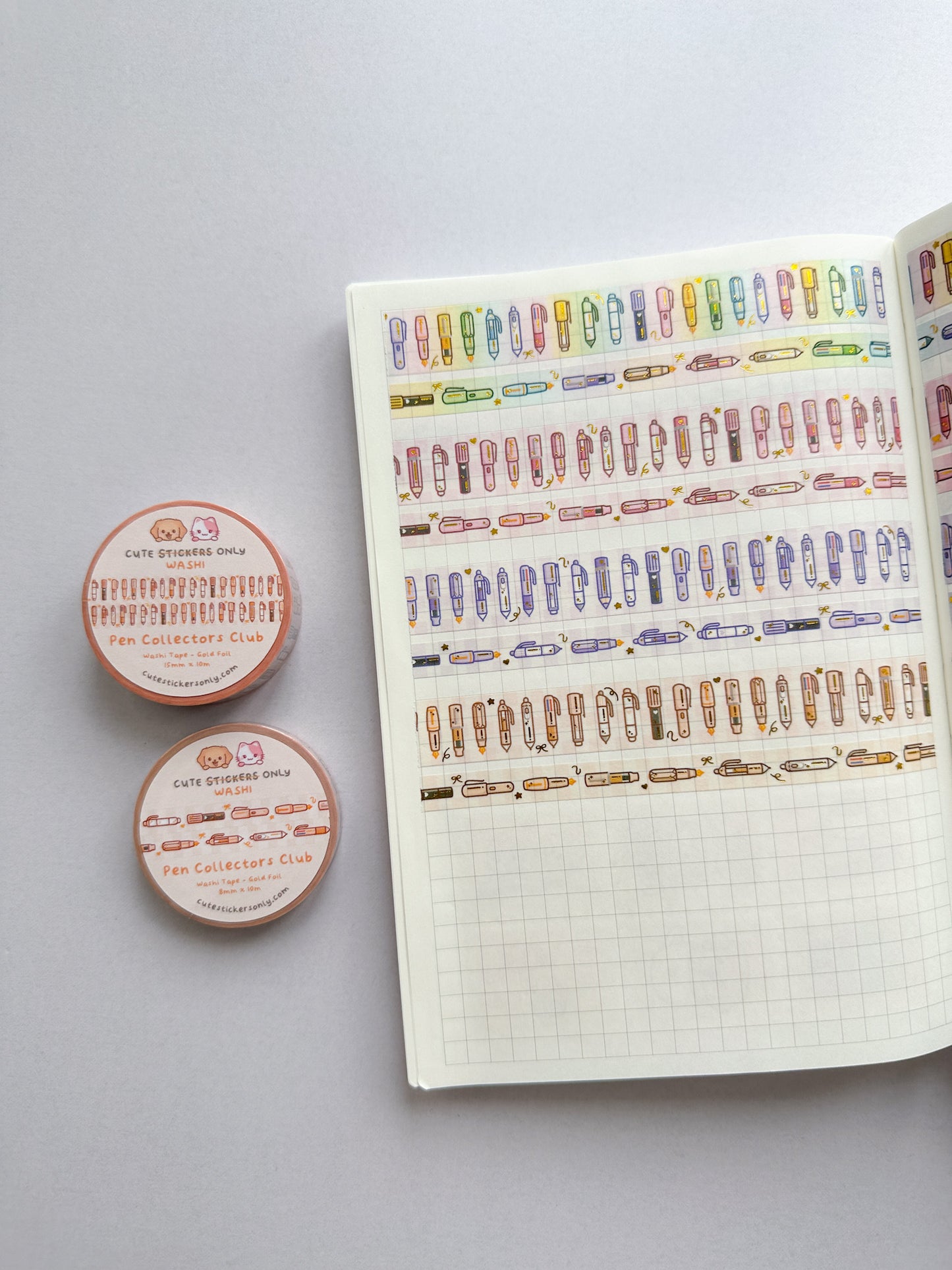 Pen Collectors Club Washi Tapes (Set of 15mm + 8mm) with Gold Foil