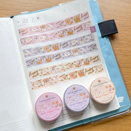 Happy Mail 15mm Washi Tapes with Gold Foil