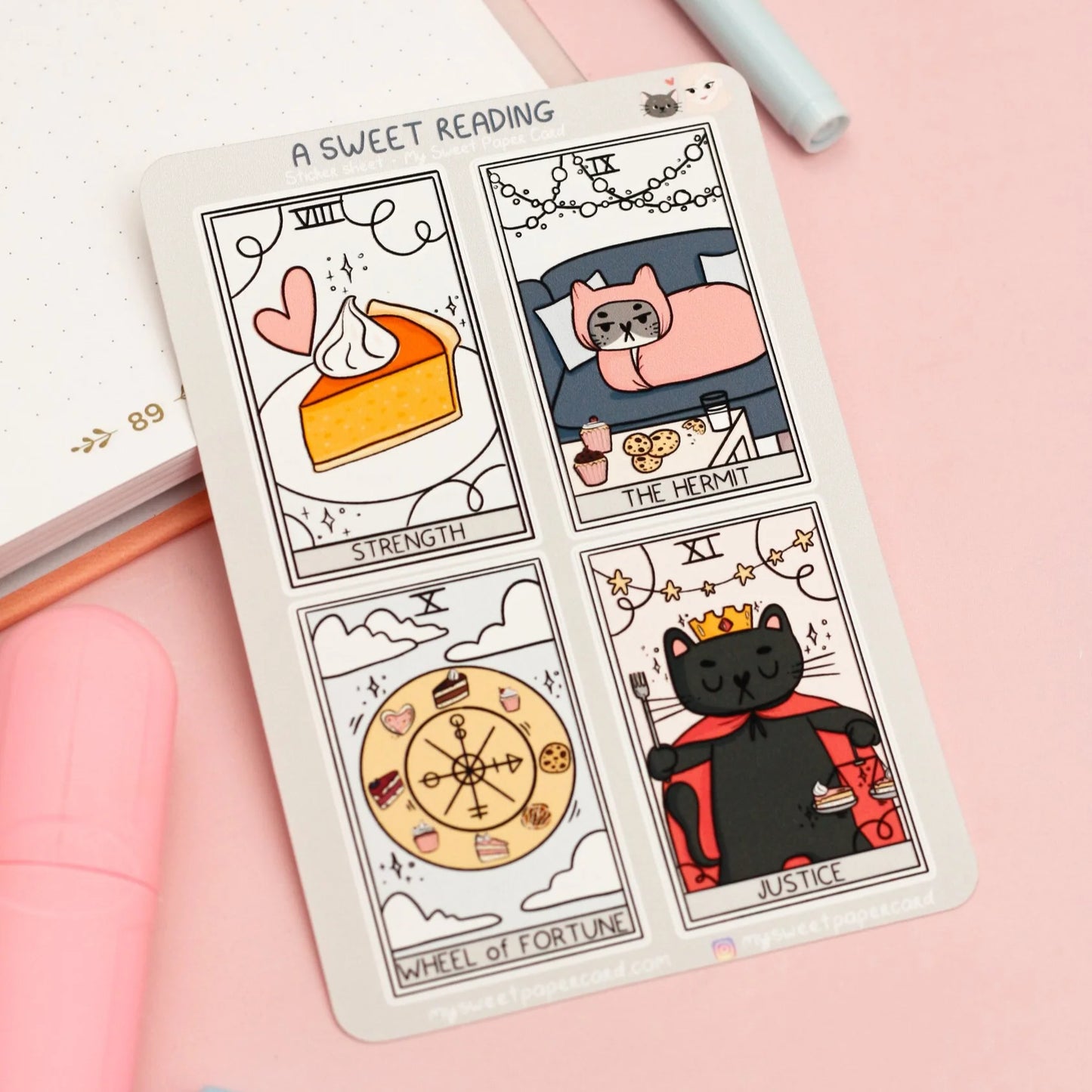A Sweet Reading - Cat Tarot Cards Sticker Sheet