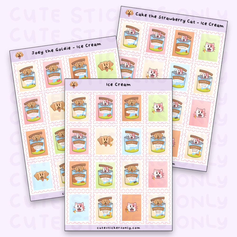 Ice Cream Joey and Cake Stamp Sticker Sheet Cute Stickers Only