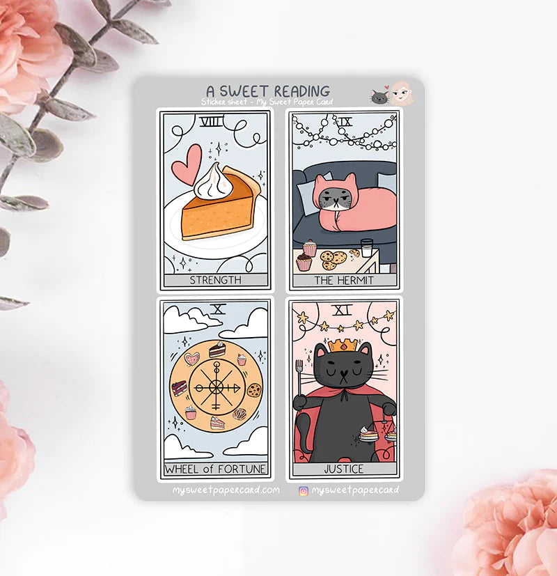 A Sweet Reading - Cat Tarot Cards Sticker Sheet