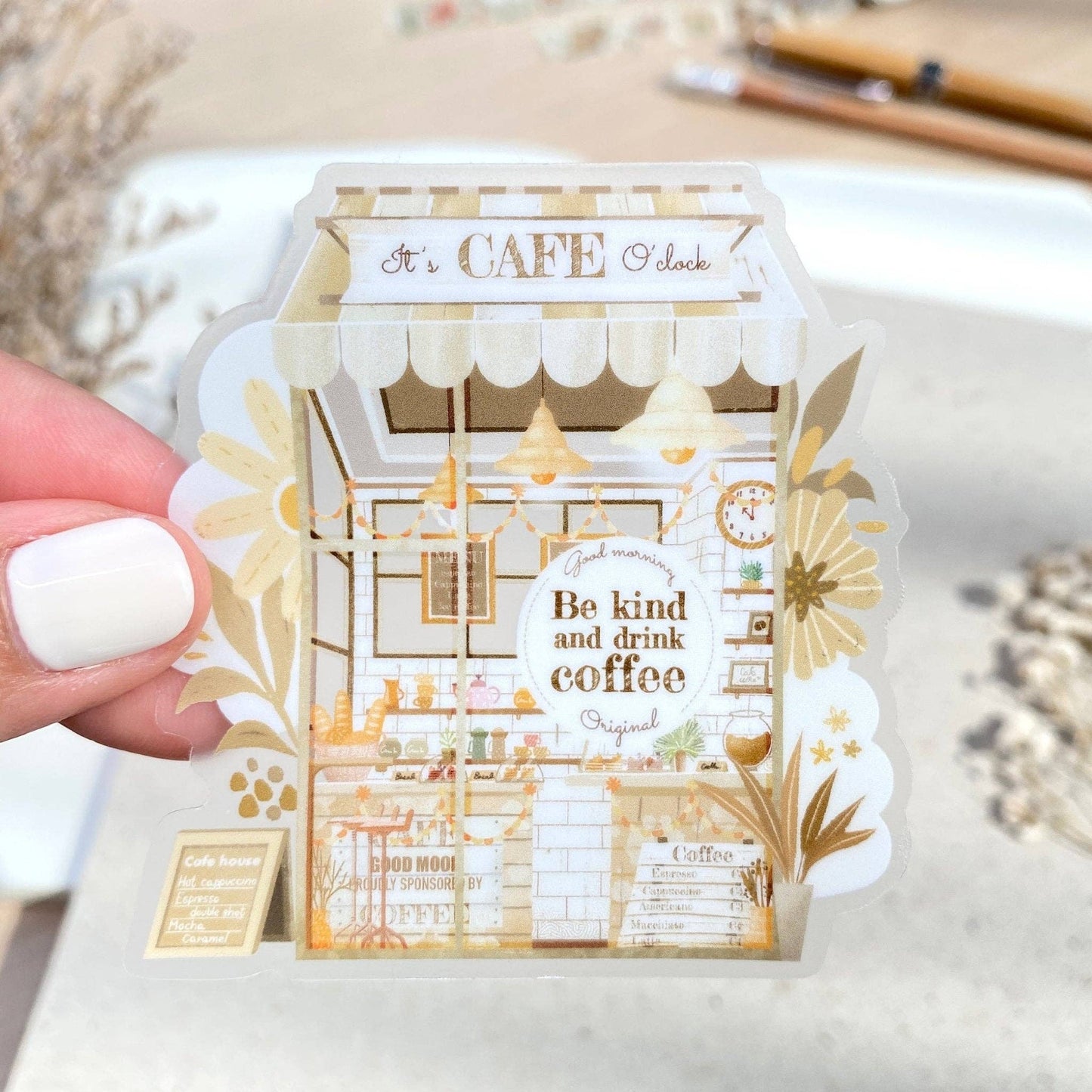 Cafe O'Clock - Clear Vinyl Sticker
