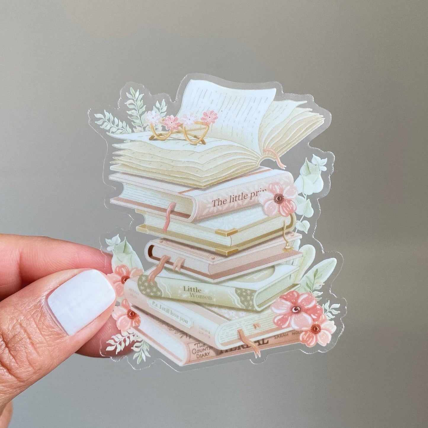 Stacked Books - Clear Vinyl Sticker